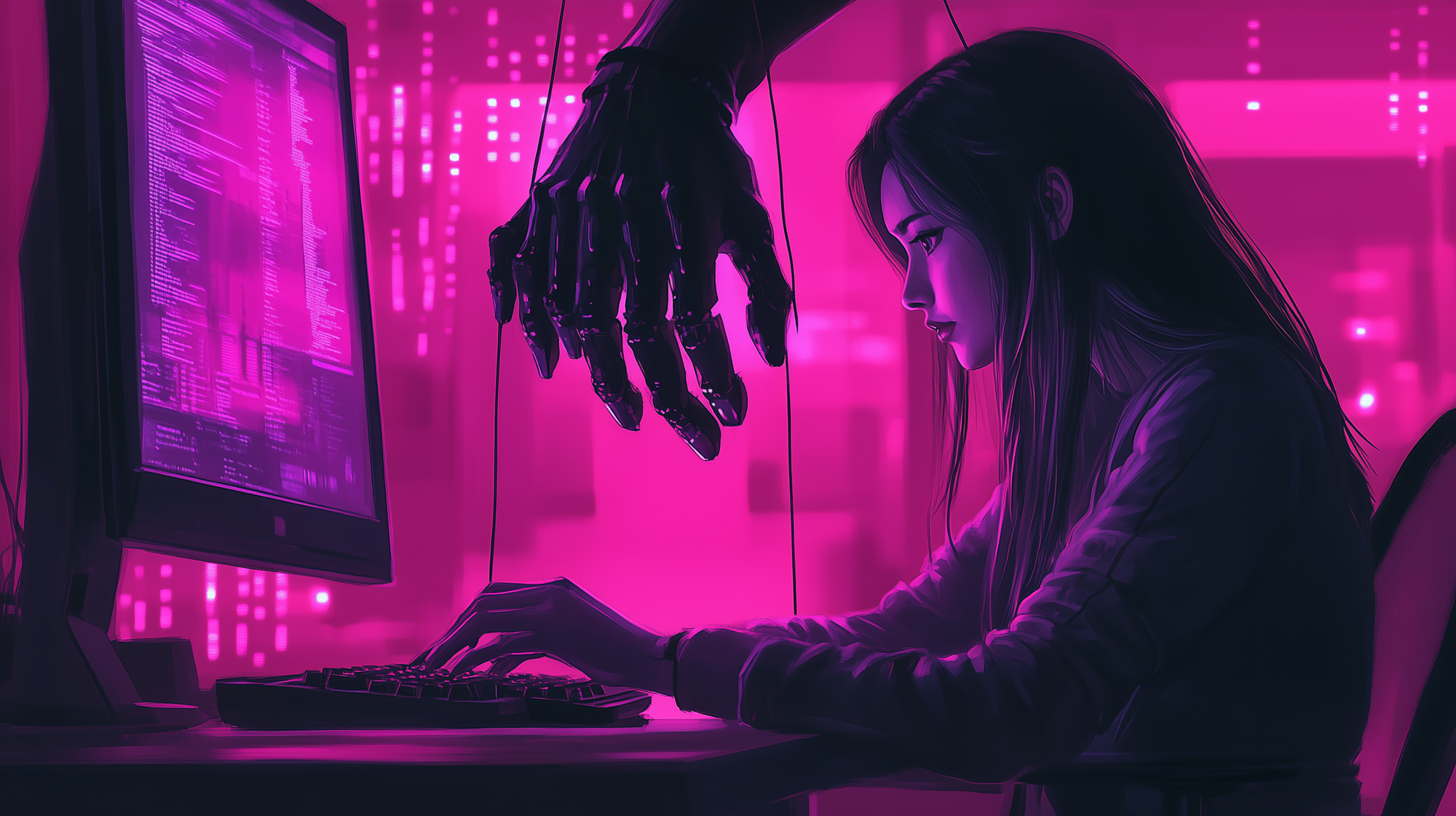 Puppet hand connected to a computer to manipulate user behavior based on dark pattern techniques