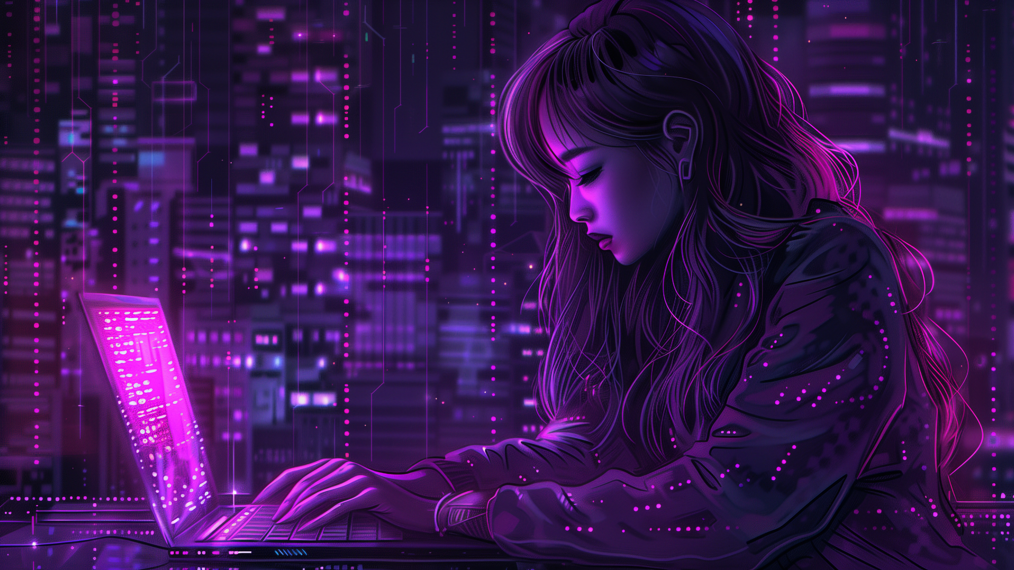 female security architect typing on a laptop, configuring threat intelligence integration with the security stack